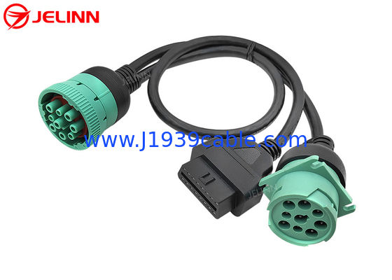 J1939 9 Pin to OBD 2 OBD2 16 Pin Splitter Y Cable 9Pin Splitter Wire Harness per camion GPS